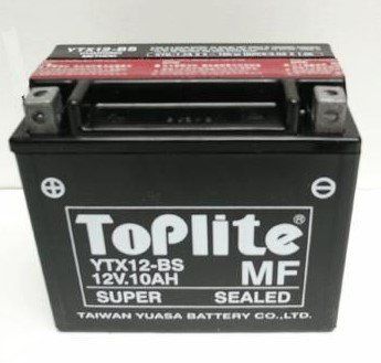 Мотоакумулятор TOPLITE YTX12-BS 12V,10Ah,д. 152, ш. 88, в.131, электролит в к-те, вес 4 кг