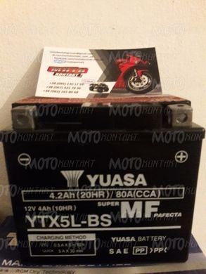 Мотоакумулятор TOPLITE YTX5L-BS 12V 4Ah, д. 114, ш. 71, ст. 106, електроліт в к-ті, вага 3,5 кг
