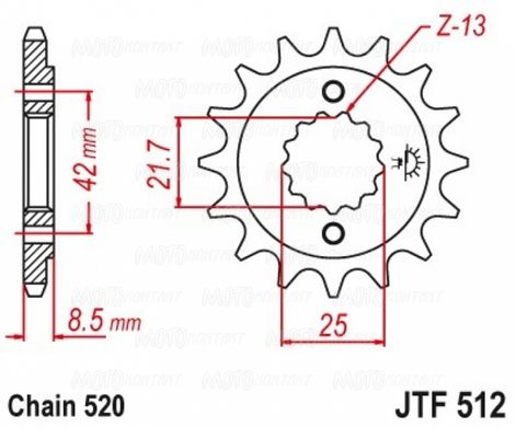 Зірка передня JT JTF512.15RB Loncin VOGE 300 RALLY, 300DS, LX300-6D DS6, LX300GY-A DS2 PRO (520H-14T)