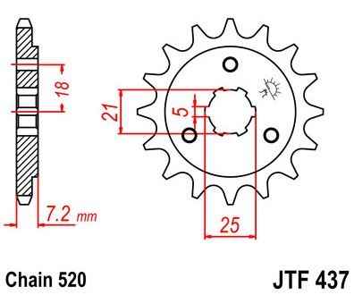 JTF437,14 Зірка передня сталева, крок ланцюга: 520, кількість зубів: 14 SUZUKI DR 600/650 1985-1995