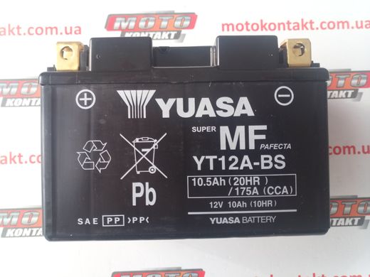 YUASA YT12A-BS Мото аккумулятор 10 А/ч, 175 А, (+/-), 150х87х105 мм