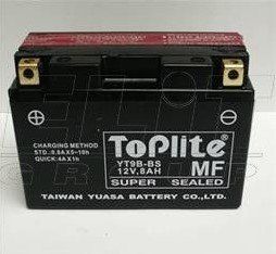 Мотоакумулятор TOPLITE YT9B-BS 12V 8Ah, д. 150, ш. 70, в.105, електроліт в к-ті, вага 3,5 кг