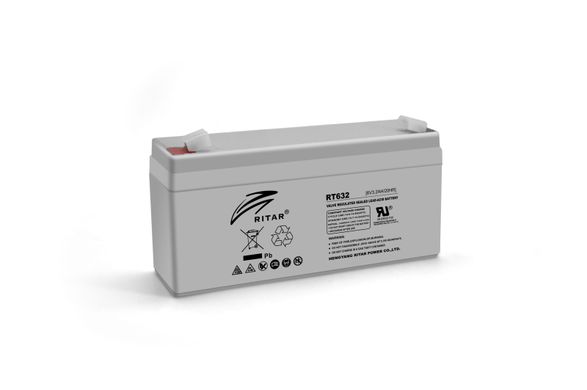 Акумуляторна батарея AGM RITAR RT632, Gray Case, 6V 3.2Ah (134х35х60 (66)) Q20