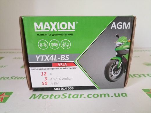 YTX4L-BS MAXION Мото акумулятор, 12V, A3h, 50A, 113x70x85 мм