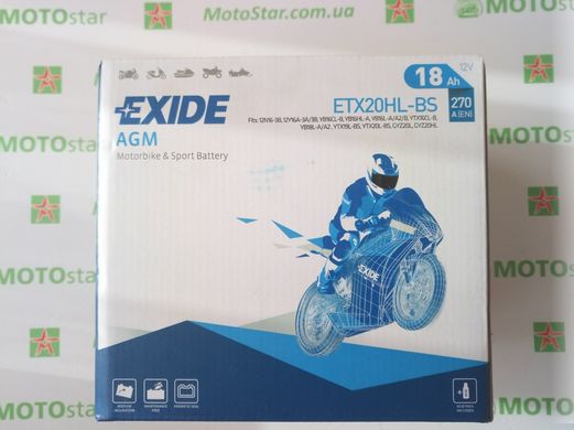 EXIDE ETX20HL-BS / YTX20HL-BS Акумулятор 18 А/ч, 270 А, 175х87х155 мм