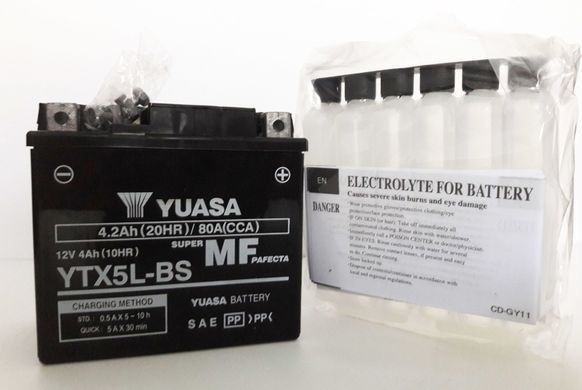 YUASA YTX5L-BS Акумулятор 4,2 А/ч, 80 А, (-/+), 114х71х106 мм