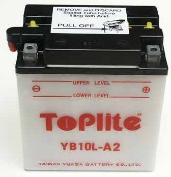 Мотоакумулятор TOPLITE YB10L-A2 12V,11Ah,д. 136, ш. 91, в.146, объем 0,7, вес 4,4 кг,без электролита