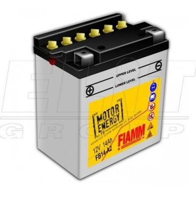 Мотоакумулятор FIAMM FB14-A2 12V,14Ah,д. 135, ш. 91, в.167, объем 0,85, вес 4,5 кг,CCA(-18C):150,электролит в к-те