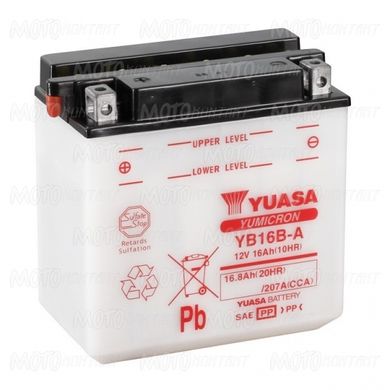 Мотоакумулятор TOPLITE YB16B-A 12V, 16Ah, д. 162, ш. 92, в.162, обсяг 1,2, вага 5,6 кг, без електроліту