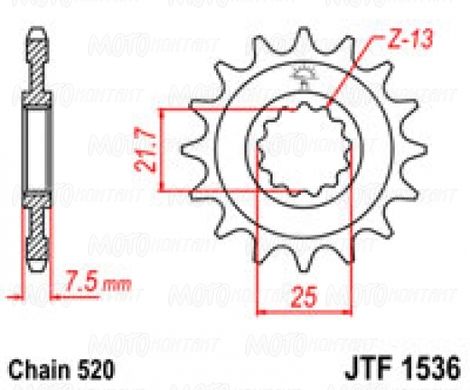 JT JTF1536.14 Передня зірочка сталь, тип ланцюга: 520, кількість зубців: 14 KAWASAKI KFX 450 2008-