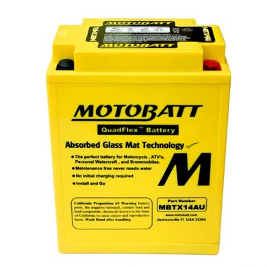 Motobatt MBTX14AU Мото акумулятор 16 A/ч, 210 А,(+/-)(-/+), 135x90x168 мм